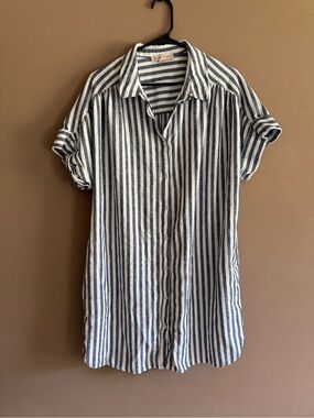 Coastal Comfort Striped Button-Up Shirt Dress
